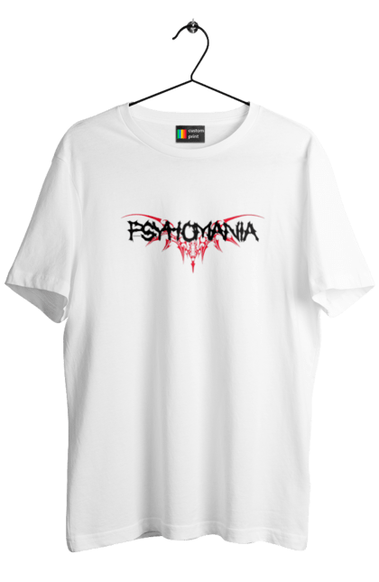 Футболка чоловіча з принтом "Psyhomania". Psohomania, гранж, метал, напис, панк, психоманія, ретро, рок. CustomPrint.market