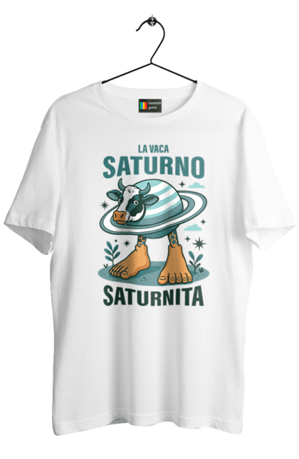 Футболка чоловіча з принтом "Lavaca Saturno Saturnita". Брейнрот, італійська гнилизна мозку, італійський брейнрот, італійський мем, італійські меми, корова сатурн, ла вака, ла вака сатурно, лавака сатурно, сатурно сатурніто. 2070702