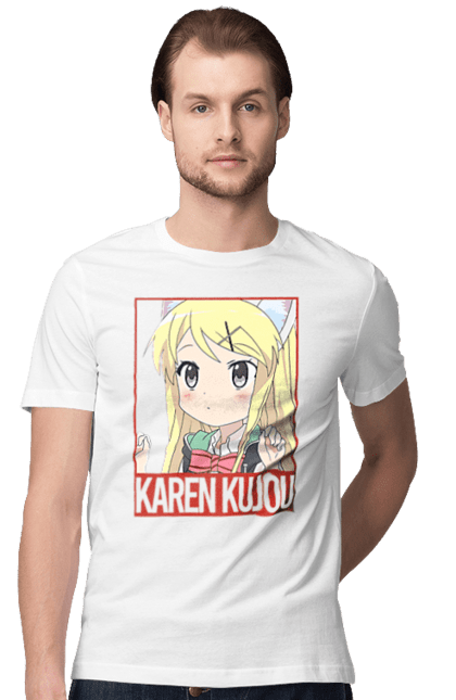 Men's t-shirt with prints Kiniro Mosaic Karen Kujo. Anime, gold mosaic, karen, karen kujo, kiniro mosaic, kinmoza, manga. 2070702