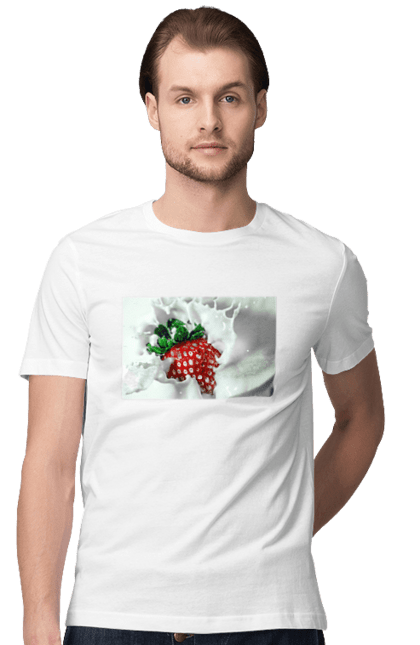Men's t-shirt with prints Strawberry Cream. Berry, cream, delicacy, food, red, ripe, spray, strawberry, summer, tasty. CustomPrint.market