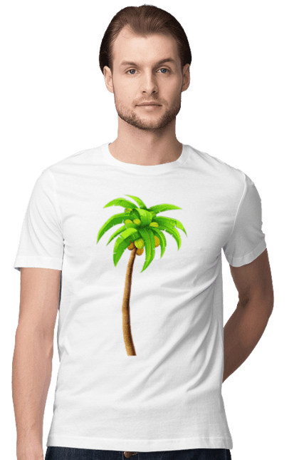 Футболка чоловіча з принтом "Пальма". Дерево, кокос, мальдіви, пальма, пляж. Big Cloud