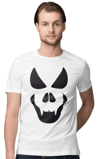 Men's t-shirt with prints Halloween pumpkin face. Costume, halloween, holiday, october, october 31, pumpkin, scary, sweets, trick or treat. 2070702