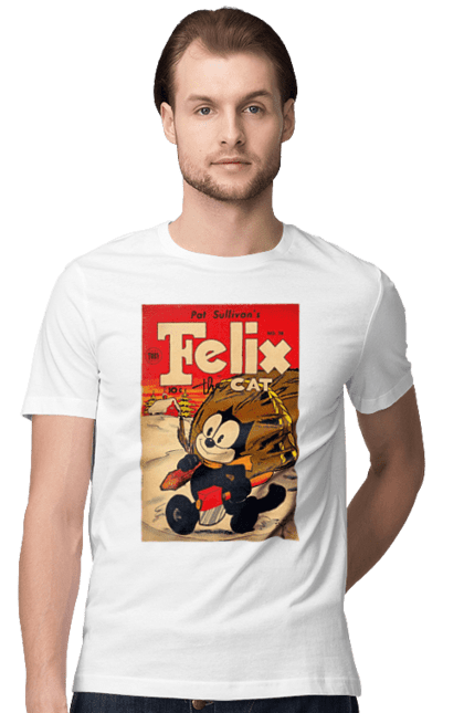 Men's t-shirt with prints Felix the Cat. Cartoon, cat, comedy, comics, felix, film, game, mascot. CustomPrint.market