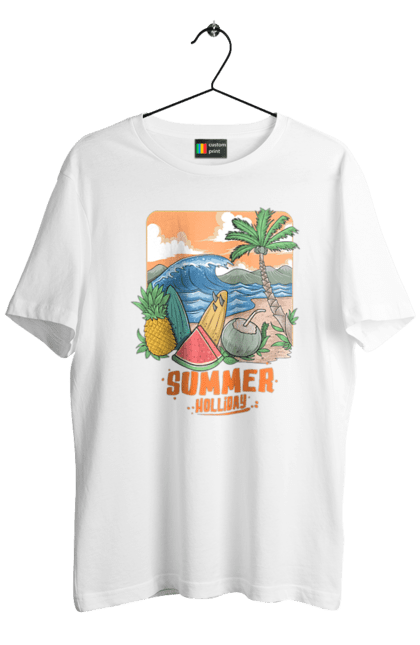 Футболка чоловіча з принтом "Літні Свята". Ананас, літо, море, пальма, хвилі. 2070702