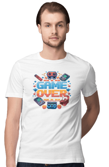 Футболка чоловіча з принтом "Game Over". 90 ті, ай ті, відео гра, геймер, гра, для геймерів, для гравців, піксель арт. 2070702