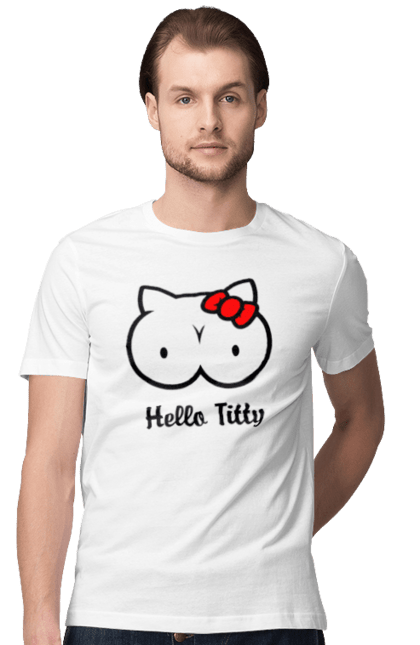 Футболка чоловіча з принтом "Hello Kitty". Hello, hello kitty, kitty, дорослі, краса. CustomPrint.market