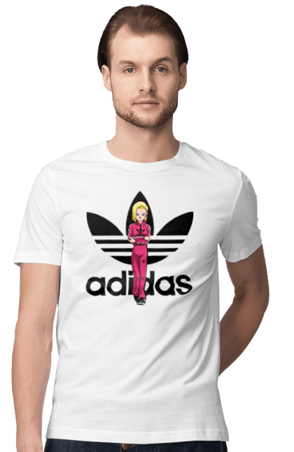 Футболка мужская с принтом Adidas Андроид 18. Adidas, android 18, dragon ball, адидас, андроид 18, аниме, жемчуг дракона, киборг, манга, сериал. 2070702