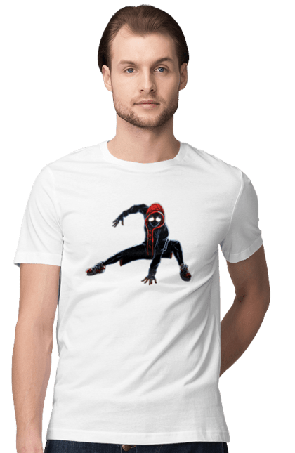 Футболка чоловіча з принтом "Людина Павук Майлз Моралес". Man, miles morales, spider, spider man, людина павук, майлз моралес, паук, человек, человек паук. ART принт на футболках