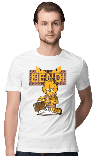 Футболка чоловіча з принтом "Fendi Гарфілд". Fendi, garfield, бренд, будинок моди, гарфілд, італія, люкс, мода, сумка, фенді. 2070702