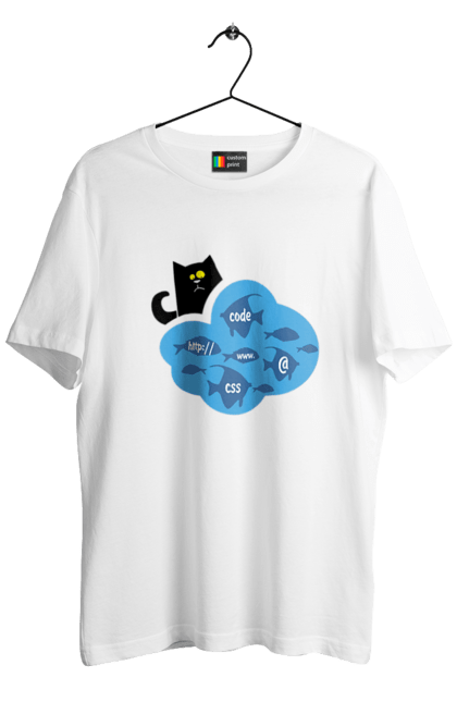 Футболка чоловіча з принтом "Кіт програміст". Angular, c, css, html, it, javascript, jquery, php, python, react, svelt, vue, айтишник, айті, гумор, код, кодувати, прогер, програміст, програмісти, ти ж, ти ж програміст, тиж програміст. 2070702