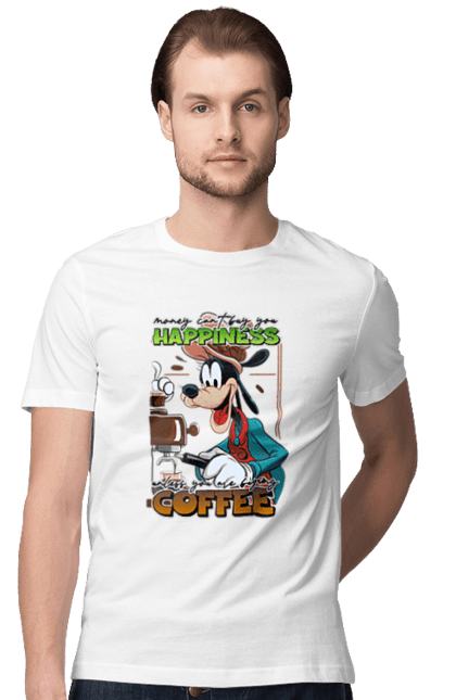 Men's t-shirt with prints Goofy Coffee. Animated series, cartoon, coffee, cup, disney, dog, goofy. 2070702