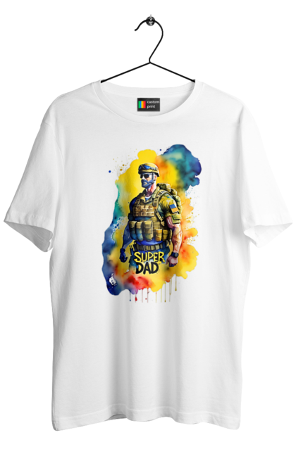 Футболка чоловіча з принтом "Супер тато ЗСУ". День батька, день тата, зсу, люблю тата, супер, супер тато, супер тато зсу, тато, тато зсу, україна. 2070702