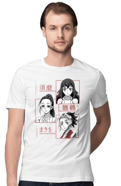 Men's t-shirt with prints Demon Slayer Hinatsuru, Makio and Suma. Demon slayer, hinatsuru, makio, suma, tengen. 2070702