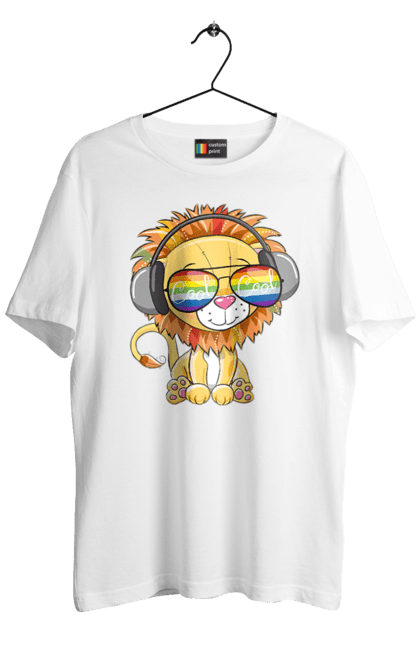 Футболка чоловіча з принтом "Левеня В Окулярах І Навушниках". Лев, левеня, навушники, окуляри. 2070702