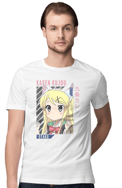 Men's t-shirt with prints Kiniro Mosaic Karen Kujo. Anime, gold mosaic, karen, karen kujo, kiniro mosaic, kinmoza, manga. 2070702