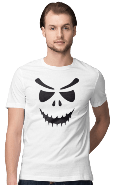 Men's t-shirt with prints Halloween pumpkin face. Costume, halloween, holiday, october, october 31, pumpkin, scary, sweets, trick or treat. 2070702