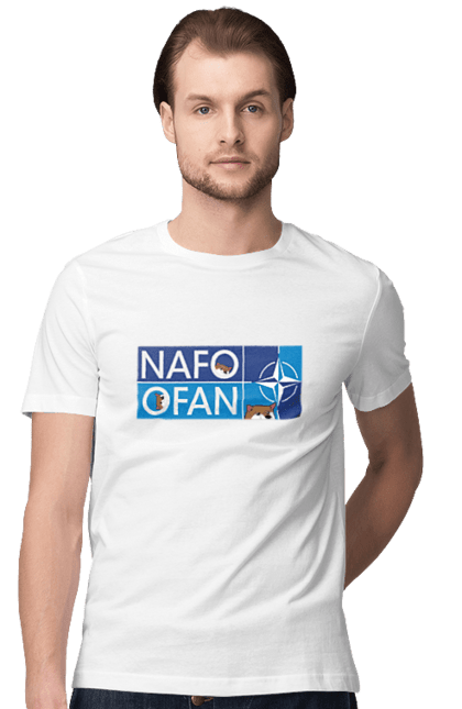 Футболка чоловіча з принтом "NAFO". Мем собака, меми, нафо, нафо мем, україна. Art graphic. Friendly caricature.