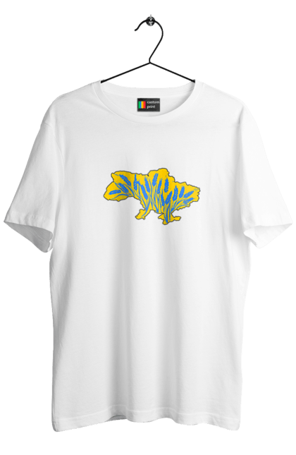 Футболка чоловіча з принтом "Україна". Зерно, мапа, патріотичне зображення, пщениця, україна, українська тематика. 2070702