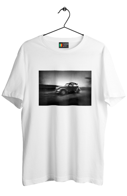 Футболка чоловіча з принтом "Ретро машина чб". Авто, ретро, ретро машина, чорно біла машина. 2070702