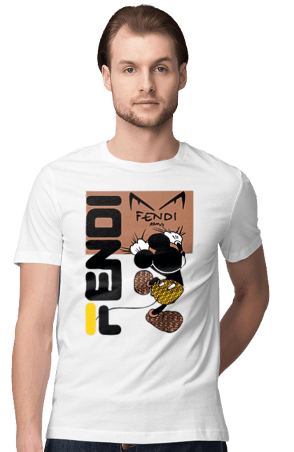 Футболка чоловіча з принтом "Fendi Міккі Маус". Fendi, mickey mouse, бренд, будинок моди, італія, люкс, міккі маус, мода, сумка, фенді. 2070702