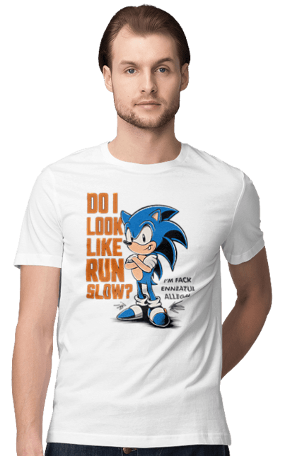 Men's t-shirt with prints Sonic the Hedgehog. Comic, hedgehog, mascot, multisterial, sega, sonic, sonic the hedgehog, video game. 2070702