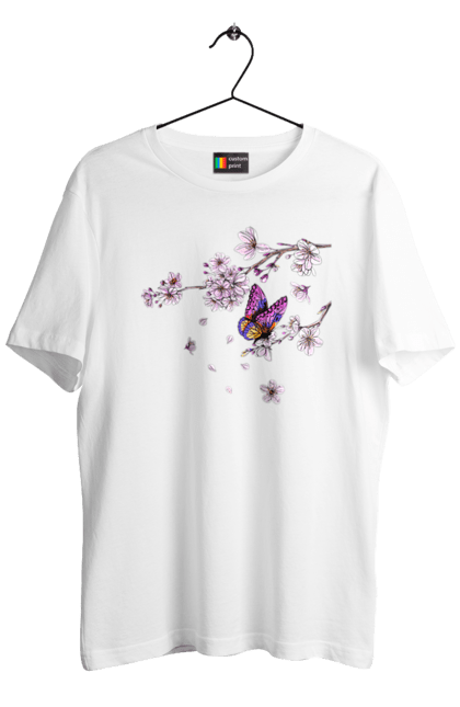 Футболка чоловіча з принтом "Метелик І Сакура". Весна, дерево, метелик, сакура. 2070702