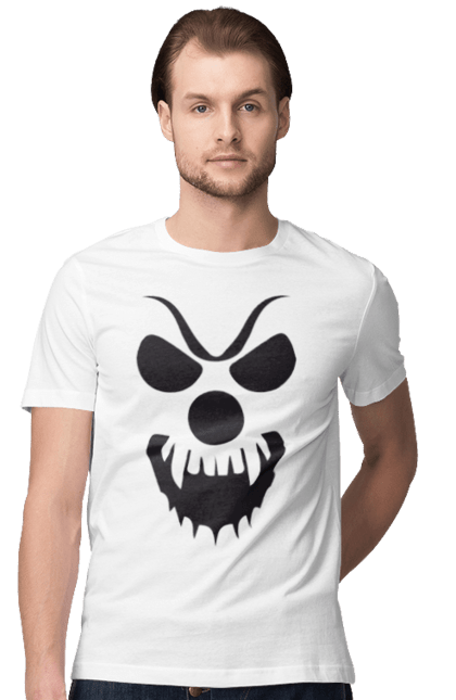 Men's t-shirt with prints Halloween pumpkin face. Costume, halloween, holiday, october, october 31, pumpkin, scary, sweets, trick or treat. 2070702