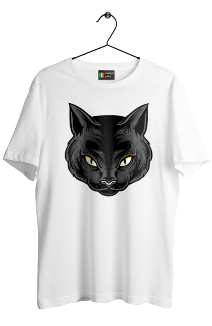 Футболка чоловіча з принтом "Чорна кішка". Голова кішки, кіт, кішка, чорна кішка, чорний кіт. ART принт на футболках