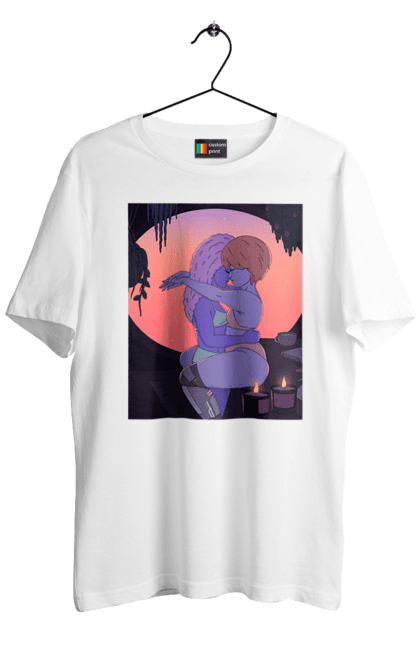 Men`s t-shirt with prints Purple Girls Hugging. Hug, sunset. 2070702