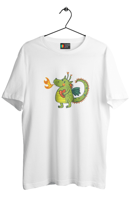 Men's t-shirt with prints Dragon in love. Dragon, fire, green dragon, heart, hearts, love, new year, symbol 2024. 2070702