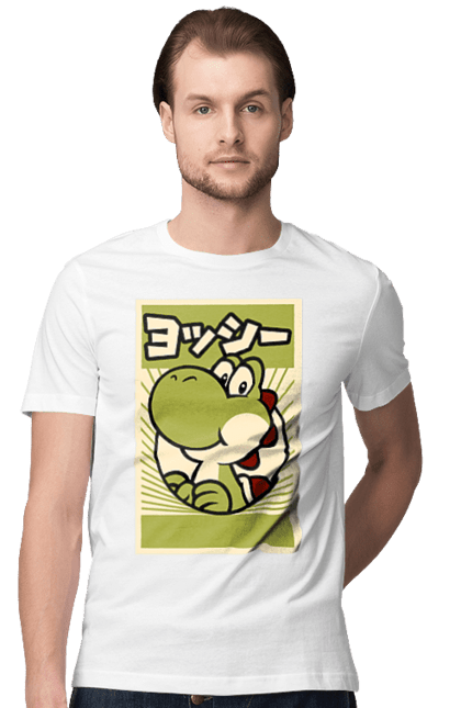 Men's t-shirt with prints Mario Yoshi. Character, dinosaur, games, mario, nintendo, super mario world, yoshi. 2070702