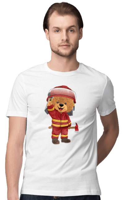 Футболка чоловіча з принтом "Ведмедик рятівник". Ведмедик рятівник, ведмідь, купити футболку, рятівник, сокира, червоний. futbolka.stylus.ua