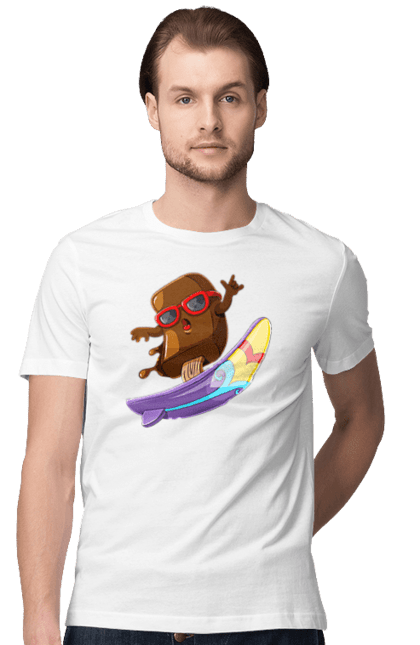 Футболка чоловіча з принтом "Мороженко На Серфі". Літо, морозиво, окуляри, серфінг. 2070702