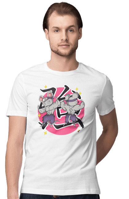 Men's t-shirt with prints Demon Slayer Uzui Tengen's mice. Anime, demon slayer, kimetsu no yaiba, manga, mice, serial, tengen, tengen uzui, uzui. 2070702