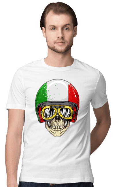 Футболка чоловіча з принтом "Череп в мотошоломі". Мото, окуляри, череп, шолом. 2070702