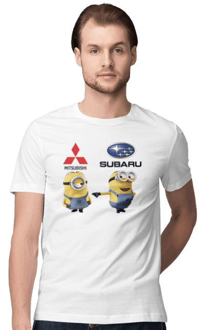 Футболка чоловіча з принтом "Minion Субару". Авто, машини, міньйони, мітсубісі, субару. 2070702