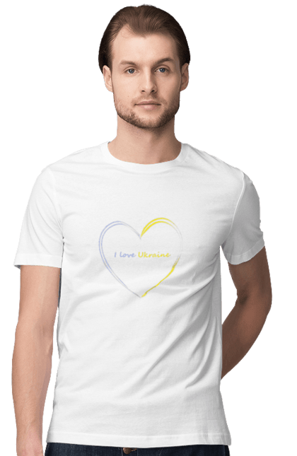 Футболка чоловіча з принтом "Серце у формі ліній із текстом "I love Ukraine"". Lineart, love, ukraine, лінії, люблю, серце, текст. Print Shop