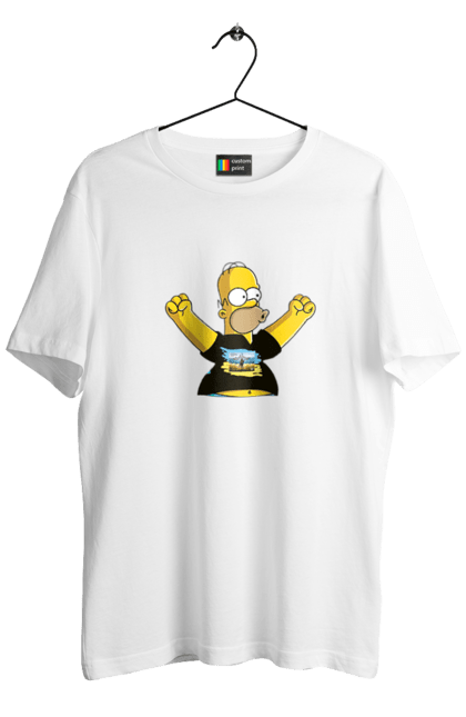 Men`s t-shirt with prints Simpson and the Russian ship. Homer, homer simpson, patriot, russian ship, ship brand, simpson, ukraine, victory, war. 2070702