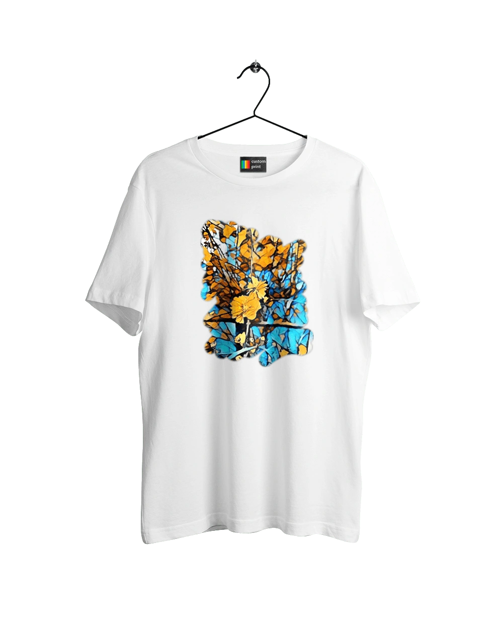 Желтые цветы на синем фоне.