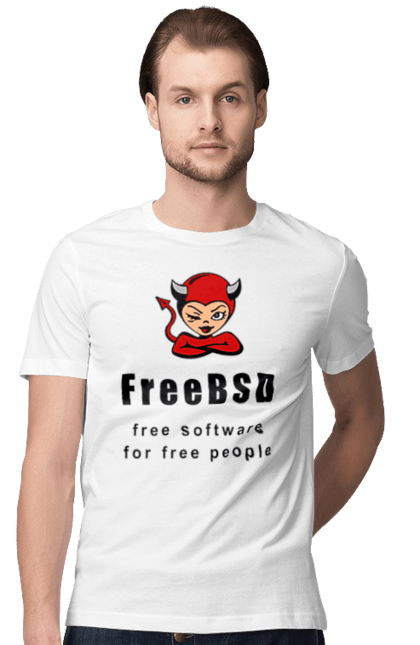 Футболка чоловіча з принтом "Freebsd Для Вільних". Bsd, freebsd, unix, адміністратор, айті, айтішник, безкоштовна, безкоштовно, бестія, вільна, демон, демонесса, доступність, незалежність, операційна система, ос, програміст, програмне забезпечення, свобода, сисадмін, система, системний адміністратор, софт, текст, червоний, чорний. 2070702