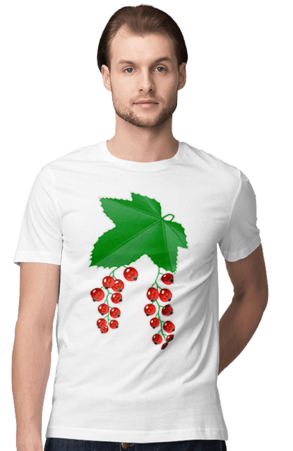 Футболка чоловіча з принтом "Порічки Червоні". Делікатес, зріла, їжа, листя, літо, порічки, порічки червоні, смачно, смородина, стигла, урожай, червона, червона смородина, ягідка, ягода, ягоди. ART принт на футболках