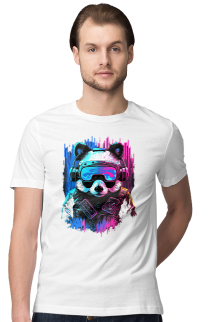Футболка чоловіча з принтом "Панда в VR шолом". Віртуальна реальність, гік, панда, персонаж, шолом. 2070702