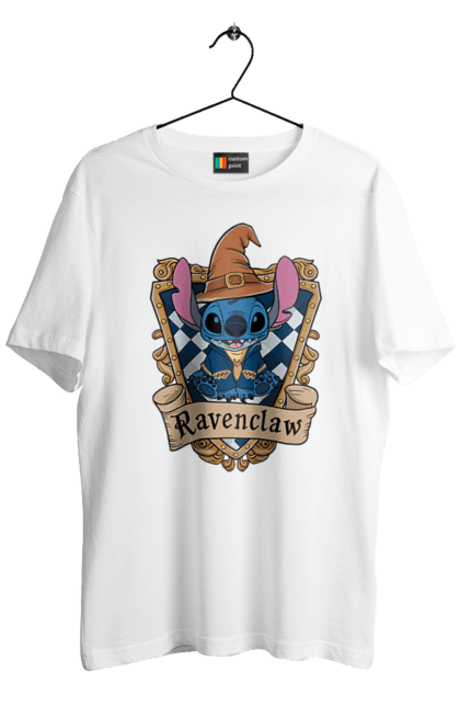 Футболка мужская с принтом Стич Когтевран. Harry potter, hogwarts, ravenclaw, stich, гарри поттер, когтевран, стич, факультет, франшиза, хогвартс. 2070702