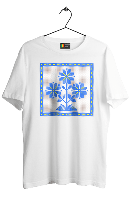 Men`s t-shirt with prints Yellow blue embroidery flowers. Cross stitch, embroidery, flowers, symbol of ukraine, traditions of ukraine, ukraine. 2070702