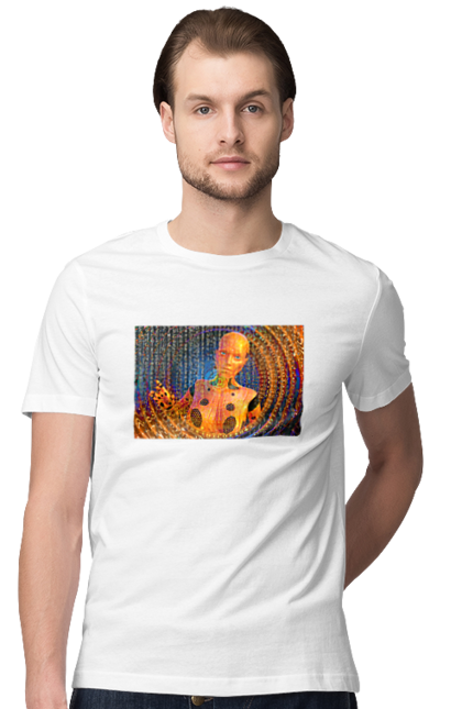 Футболка чоловіча з принтом "Штучний інтелект". Айті, айтішник, гик, жінка, знання, інженер, інтелект, кібер, кібернетика, кіборг, код, комп, комп`ютерник, кристал, машинне навчання, мікросхема, мозок, портрет, програміст, професіонал, професія, розробник, розум, хакер, чіп, штучний інтелект, штучний розум. 2070702