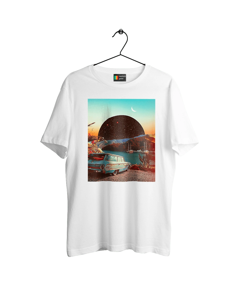 Картина, машина біля річки