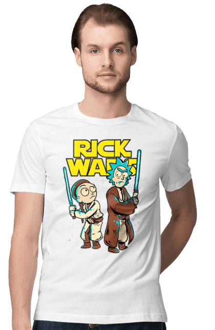 Men's t-shirt with prints Rick and Morty. Adventures, black humor, cartoon, rick, rick and morty, sci-fi, star wars, tragicomedy. 2070702
