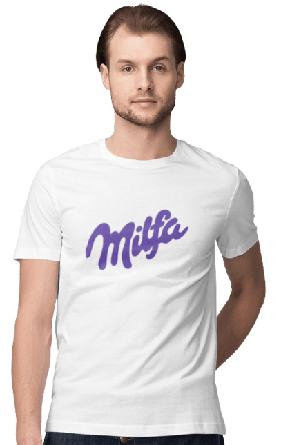 Men`s t-shirt with prints Milfa. Funny, joke, meme, milf, milfa, milka. 2070702