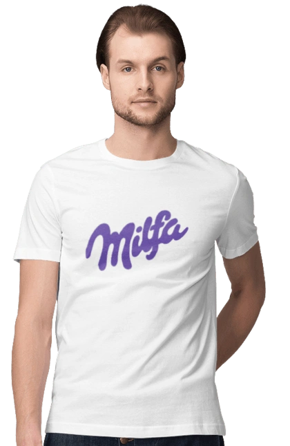 Men`s t-shirt with prints Milfa. Funny, joke, meme, milf, milfa, milka. 2070702