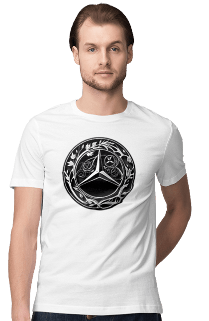 Футболка чоловіча з принтом "Mercedes Benz Лого Арт". Авто, автомобіль, логотип мерседес, машини, мерс, мерседес. 2070702